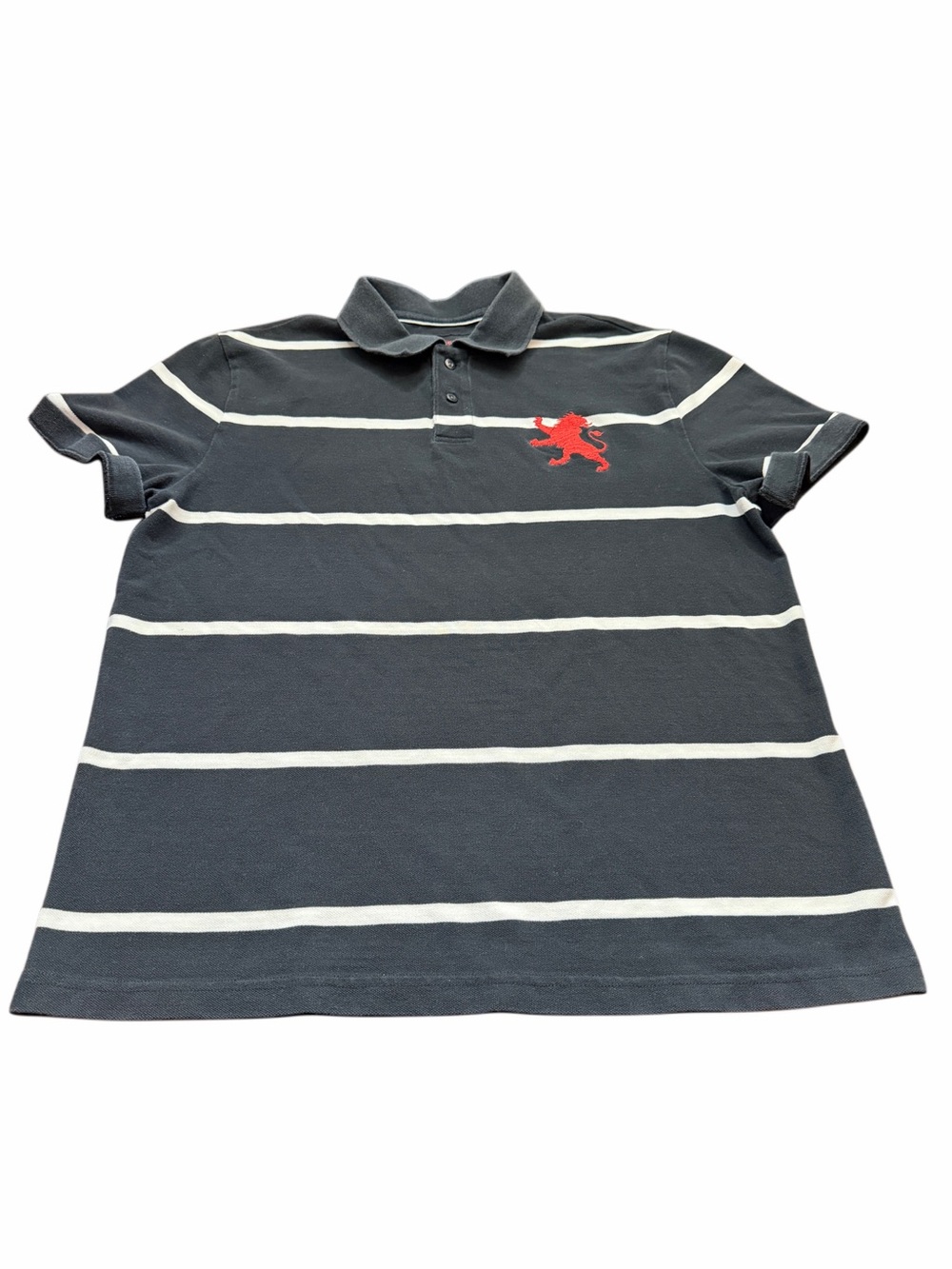 Striped Polo with Red Lion Emblem